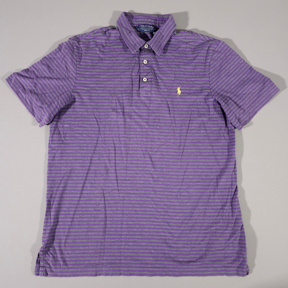 Polo Golf Ralph Lauren Polo Shirt Mens L Purple Striped Pima Cotton Pro Fit